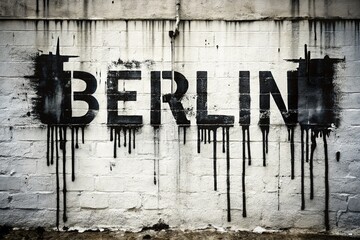 Poster - Berlin Graffiti Double Exposure, Black Spray Paint, Urban Art, White Wall, Abstract Photography
