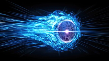 Poster - Dynamic energy sphere racing through space digital art blue glow abstract concept futuristic viewpoint