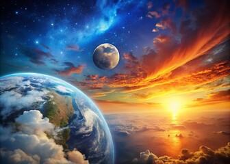 breathtaking sunrise and moon over earth - a stunning natural landscape capturing the beauty of cele