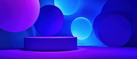 Poster - Abstract Blue and Purple Geometric Shapes Background with Platform