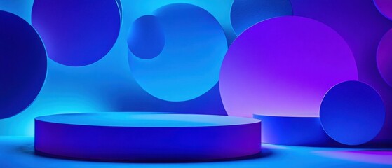 Wall Mural - abstract blue and purple geometric shapes background with platforms for product display