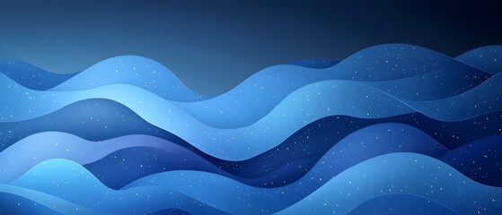 Poster - A serene abstract illustration of gentle waves in varying shades of blue, creating a calming and tranquil atmosphere, enhanced by a starry night sky backdrop.