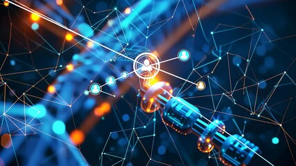 Poster - A video featuring a blue background with intersecting lines and scattered dots, Abstract representation of blockchain technology