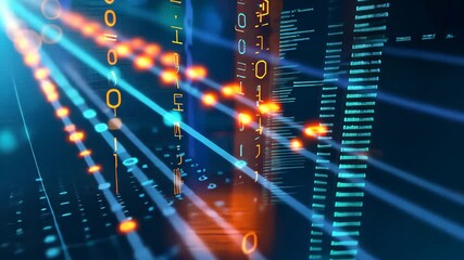 Poster - This video captures a vibrant abstract background featuring blue and orange hues with an array of dots, Abstract representation of encryption technology