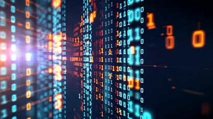 Poster - An video featuring a colorful blue and orange background filled with numerous dots, Abstract representation of encryption technology