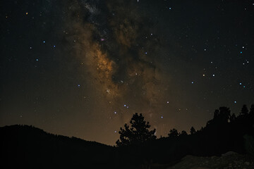 Stunning night sky with the Milky Way stretching across a starry backdrop. Ideal for nature and astronomy themes.