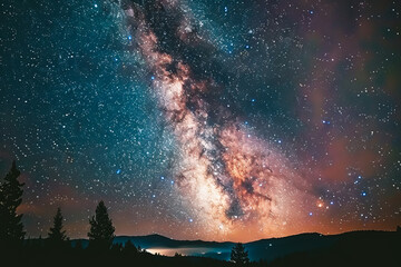 Wall Mural - Stunning night sky with the Milky Way stretching across a starry backdrop. Ideal for nature and astronomy themes.