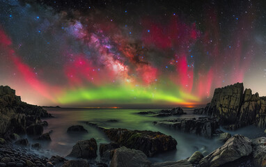 Wall Mural - Stunning night sky with the Milky Way stretching across a starry backdrop. Ideal for nature and astronomy themes.