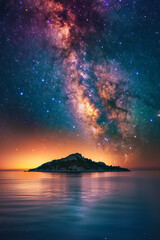Stunning night sky with the Milky Way stretching across a starry backdrop. Ideal for nature and astronomy themes.