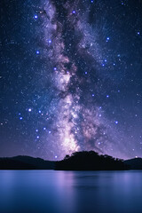 Stunning night sky with the Milky Way stretching across a starry backdrop. Ideal for nature and astronomy themes.