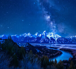 Wall Mural - Stunning night sky with the Milky Way stretching across a starry backdrop. Ideal for nature and astronomy themes.