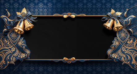 Poster - luxury gold decorative frame in New Year style with snowflakes and balls, with empty space in the center . Generative AI