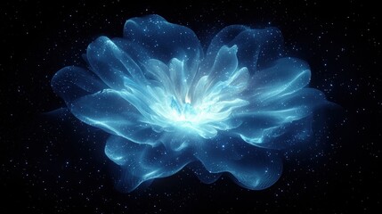 Wall Mural - A blue flower with a white center is floating in space. Generative AI