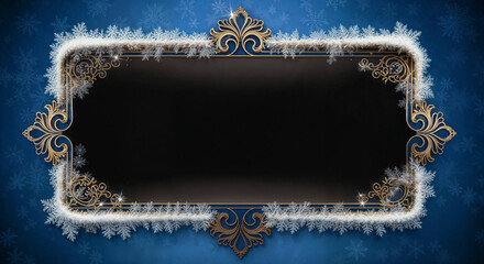 Poster - luxury gold decorative frame in New Year style with snowflakes and balls, with empty space in the center . Generative AI