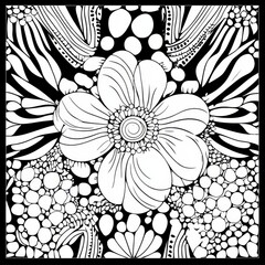 Poster - floral abstract: black and white floral pattern with detailed elements