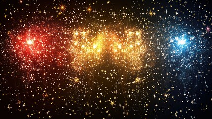 Wall Mural - A colorful fireworks display with red, yellow, and blue sparks. Generative AI
