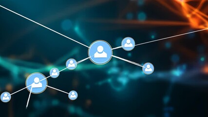 Poster - An video featuring a vivid blue and orange background with intersecting lines and scattered dots, An abstract interpretation of data transfer in a network