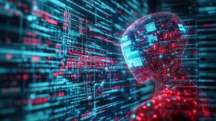 Aufkleber - Artificial intelligence forecasting and mitigating DDoS attacks in real time top view illustrating data flow analysis robotic tone Analogous Color Scheme