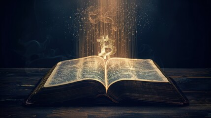 Aufkleber - Bitcoin Symbol Emerging from Ancient Book