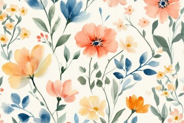 Wall Mural - Sweet flower watercolor seamless pattern.soft pastel colors water color seamless pattern for beauty products or other.