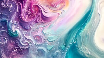 Poster - An video of an abstract painting showcasing vibrant swirls and bubbles, An array of nebulous swirls in soft pastel colors