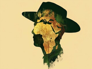 Poster - silhouette of a man's face with a hat formed by the map of the African continent and the Middle East