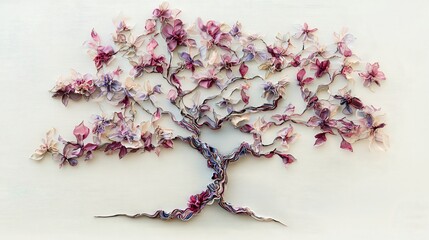 Poster - Artistic tree design created from layered ribbons studio setting craft artwork vibrant colors close-up mixed media concept