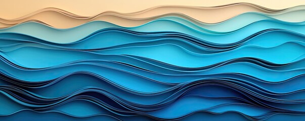 Poster - Wave abstract background concept. Beautiful layered waves in shades of blue create a serene and calming visual effect.