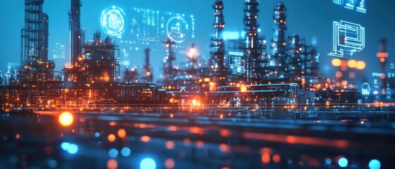 Poster - Futuristic industrial landscape with digital elements