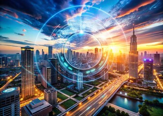 Poster - Futuristic HUD Holographic Motion Graphics Aerial View Display - Sci-Fi GUI Design