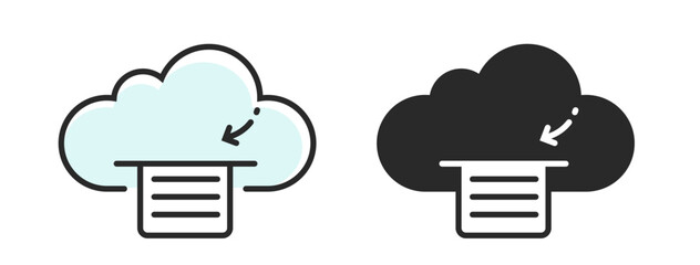 Poster - Cloud printer access service system icon vector simple graphic illustration set image clip art line stroke outline modern sign symbol design, internet web file printing technologies
