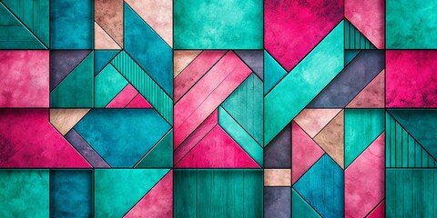 Aufkleber - Geometric Abstract Design Featuring Overlapping Rectangles in Bold Pink and Teal Tones, Emphasizing Sharp Lines and Contrasting Colors for a Modern Aesthetic