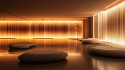 Poster - Modern acoustic space with glowing concentric waves serene interior design aesthetics contemporary ambiance