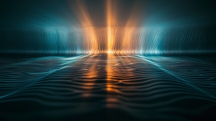 Poster - Powerful sound waves radiate from open stage dynamic visuals abstract art vibrant colors modern viewpoint