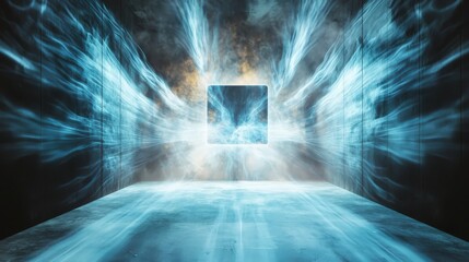 Fototapete - Sound waves explode from an open stage digital art futuristic environment abstract viewpoint