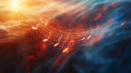 Aufkleber - Rhythmic light pulses and musical notes abstract digital art mesmerizing environment surreal viewpoint