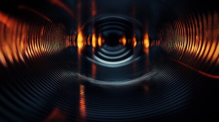Poster - Soft warm sound waves flowing between speakers in a dark setting digital art concept abstract environment close view