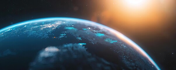Poster - Weather forecast idea. Stunning view of Earth from space, showcasing vibrant landscapes and celestial beauty.