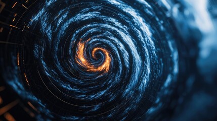 Poster - Weather forecast idea. A mesmerizing swirling vortex of blue and orange, depicting the beauty of cosmic phenomena.