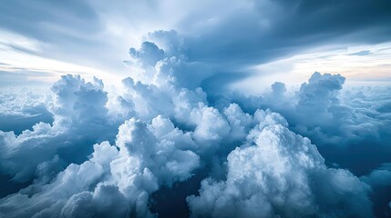 Aufkleber - Weather forecast idea. A breathtaking view of fluffy clouds in a serene blue sky, capturing nature's beauty.