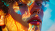 © Wongstorn - A woman's face is reflected in the sun, creating a warm and glowing effect