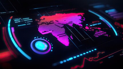 Aufkleber - Weather forecast idea. Futuristic digital world map display with colorful data visualization elements.