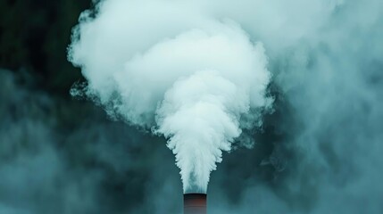 Poster - Mysterious fog idea. Industrial smoke stack emitting thick smoke into the atmosphere, symbolizing pollution.