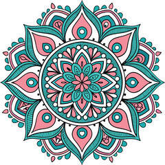 Wall Mural - Monochrome ethnic mandala design. Anti-stress coloring page for adults. Hand drawn illustration