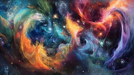 Wall Mural - A swirling vortex of stars and galaxies in vibrant colors, giving a cosmic feel.