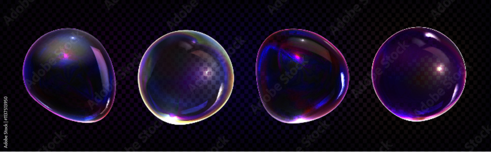 Soap bubbles set isolated on transparent background. Vector realistic ...