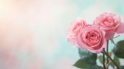 Poster - Valentine rose concept. Beautiful soft pink roses against a pastel background, perfect for spring designs.
