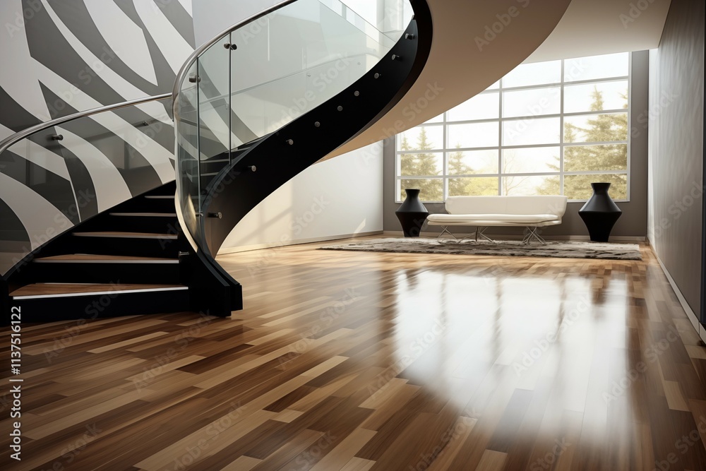 Interior design of modern and luxurious rounded staircase with a bent ...