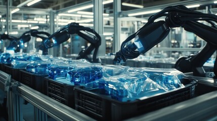 Poster - Robots assembling products in modern factory