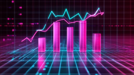 Aufkleber - Vibrant Neon Bar Graphs with Dynamic Line Trend on Data Background